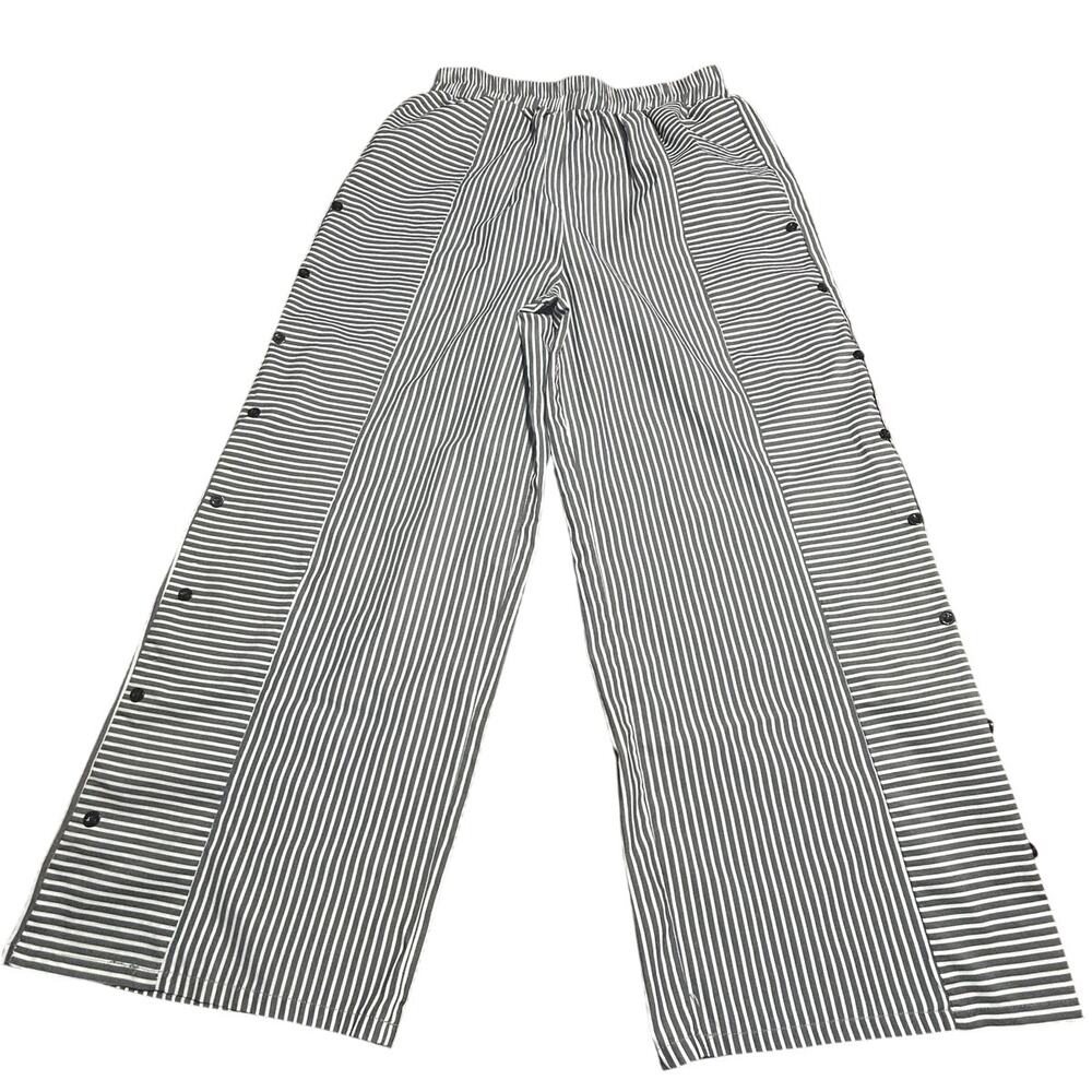 Women's charcoal and white striped pants 28x25 w/ stretch waist size Large